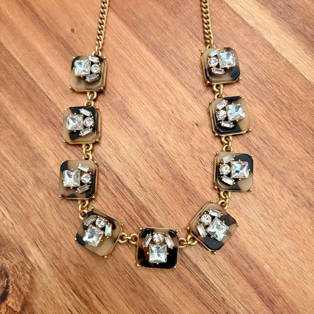 J.Crew | Tortoise and Rhinestone Pendant Necklace | 18” Adjustable